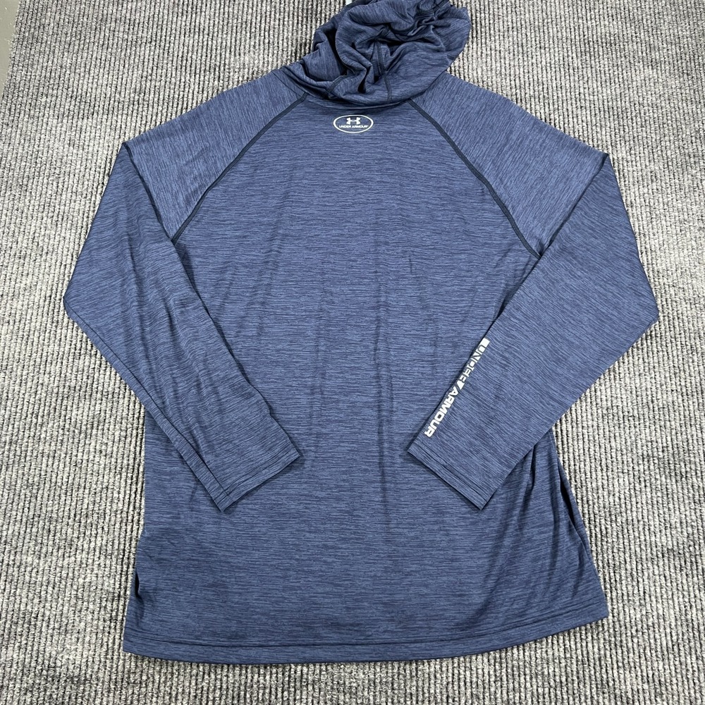 Under Armour Pullover Shirt Mens Large Blue Long Sleeve HeatGear Hooded Henley - Picture 13 of 15